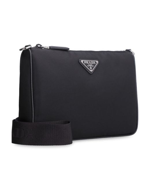 Black Shoulder Bag in Re-Nylon and Saffiano Leather