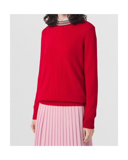 Burberry Red Stripe-Neckline Cashmere Jumper