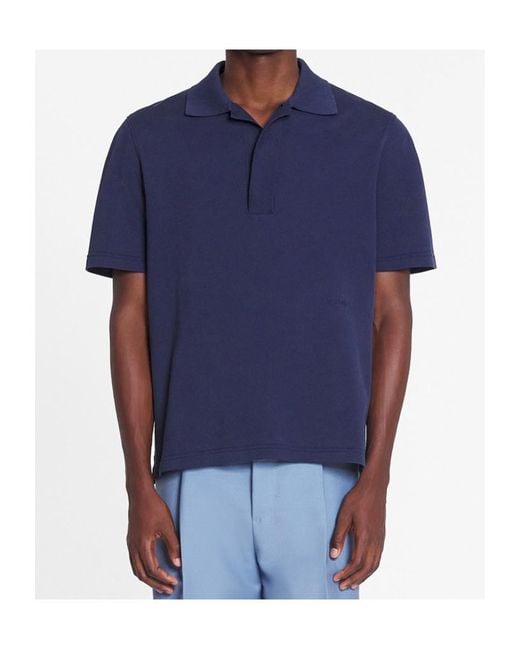 Lanvin Blue Short-Sleeve Cotton Polo Shirt for men
