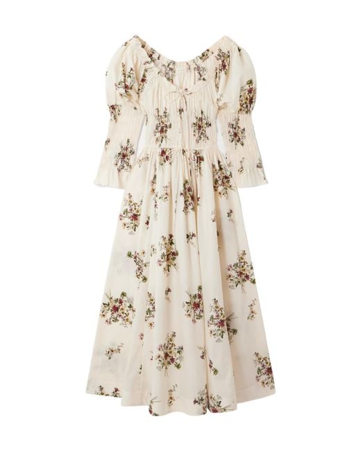 Doen Natural Kaira Shirred Floral-Print Dress