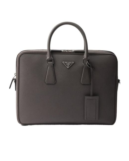 Prada Black Saffiano Leather Briefcase for men