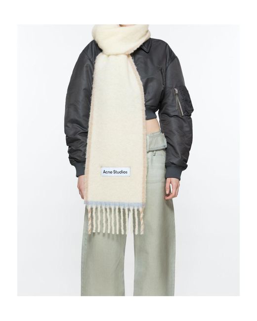 Acne White Logo Patch Fringed Edge Scarf