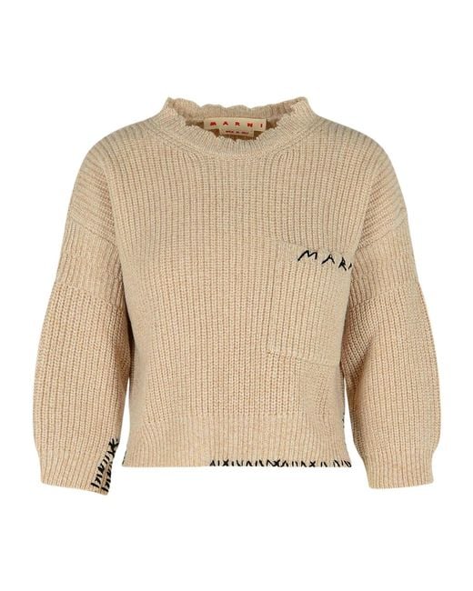 Marni Natural Logo Embroidered Knitted Jumper