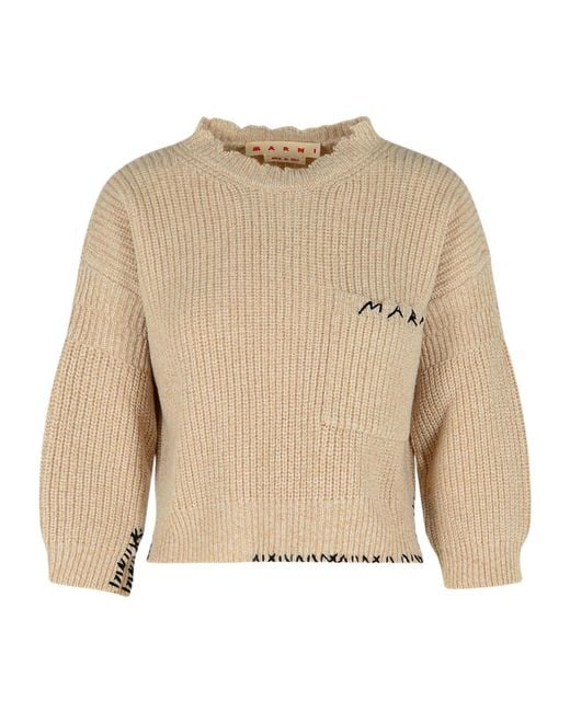 Marni Natural Logo Embroidered Knitted Jumper