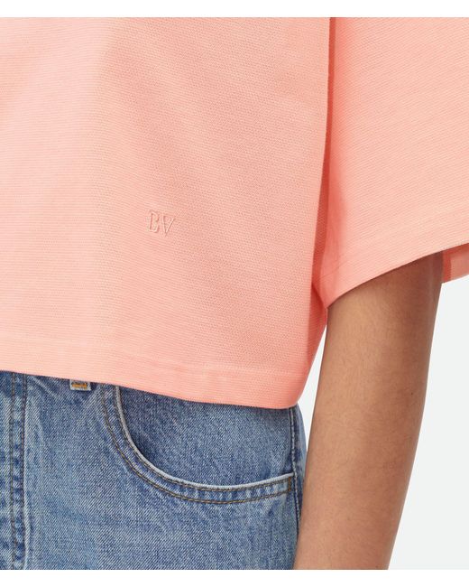 Bottega Veneta Blue Cropped Cotton Piquet Polo