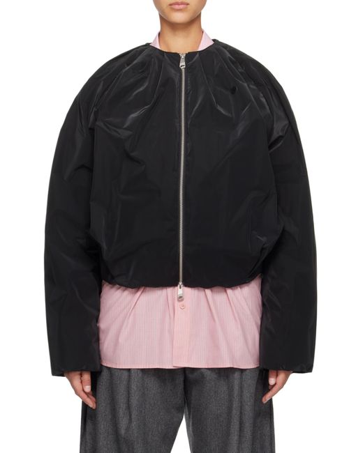 Adererror Black Round-Collar Pleated Down Jacket