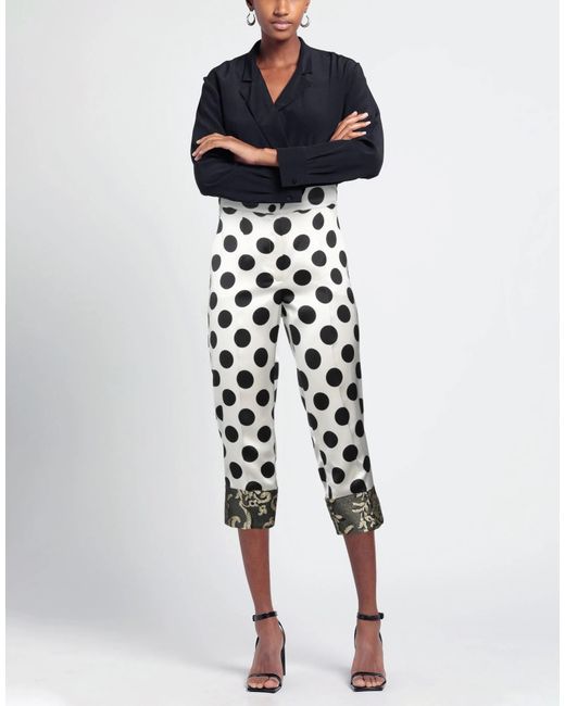 Dolce & Gabbana White Polka Dot Satin Casual Pants