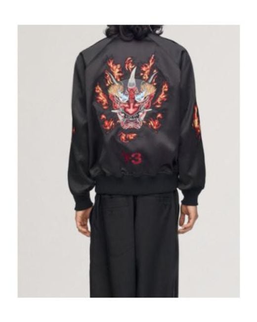 Y-3 Black Embroidered Graphic Satin Souvenir Jacket for men