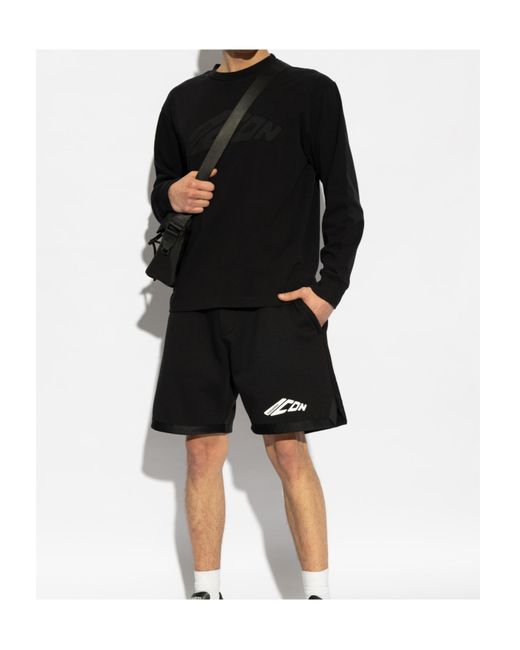 DSquared² Black Icon Logo Printed Sweat Shorts for men