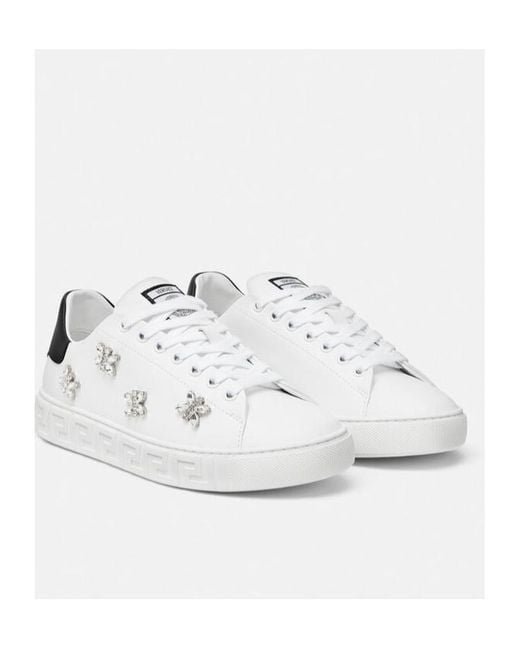 Versace White Greca Embellished Lace-Up Sneakers