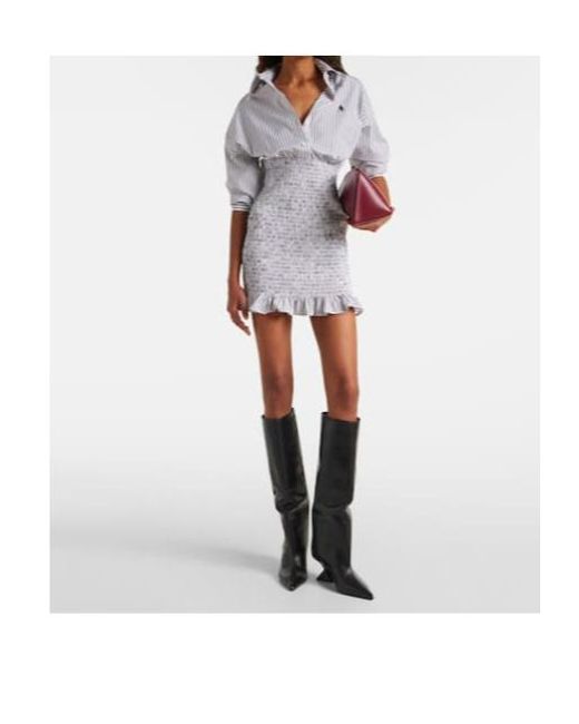 The Attico White Striped Ruched Cotton Shirt Dress