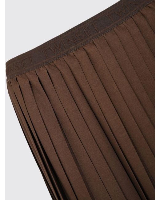 Twinset Brown Pleated Midi Skirt