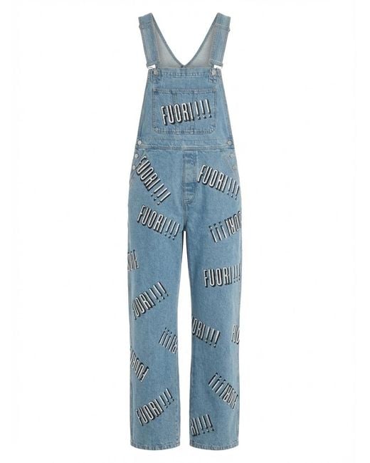 Gucci Blue Graphic Printed Denim Dungaree for men