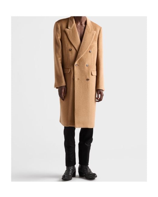 Prada Natural Double-Breasted Wool Blend Coat for men