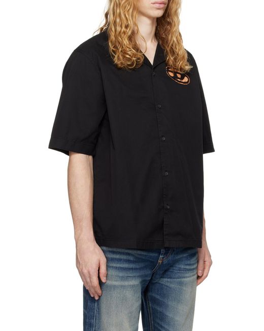DIESEL Black S-Stan-Bleach Bowling Shirt for men