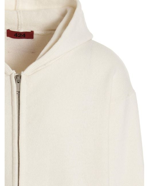 424 White Zip-Up Hoodie for men