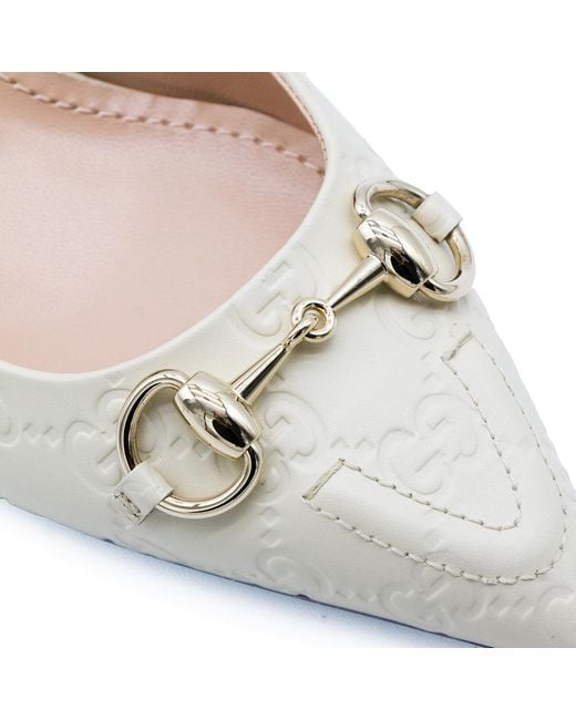 Gucci White Horsebit Detailed Pointed-Toe Pumps