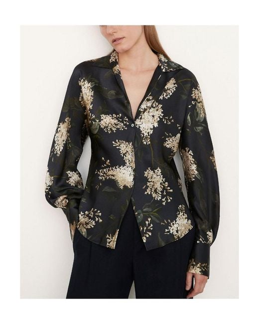 Vince Black Floral-Print Silk Shirt