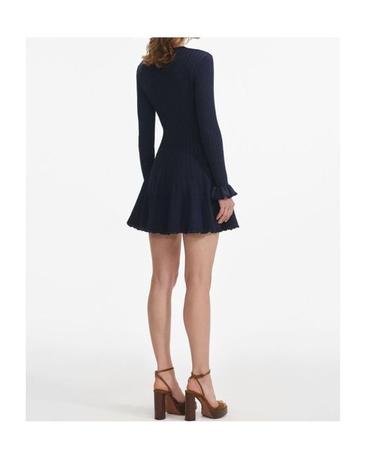 Self-Portrait Blue Knit Crochet Flower Mini Dress