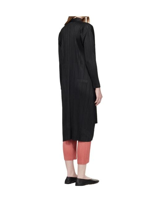 Pleats Please Issey Miyake Black Long Trench Coat