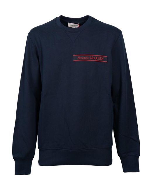 McQueen Blue Logo-Patch Long-Sleeve Sweatshirt for men