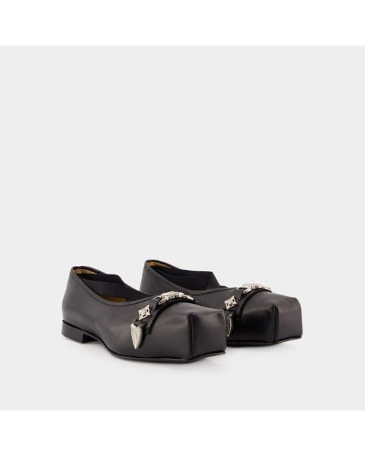 Toga Black Metallic Detail Square-Toe Ballerina Shoes