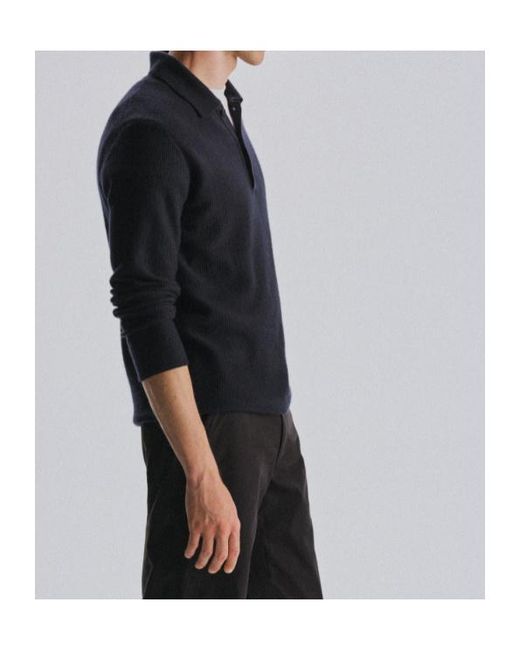 The Row Blue Bertram Long-Sleeved Knit Polo Shirt for men