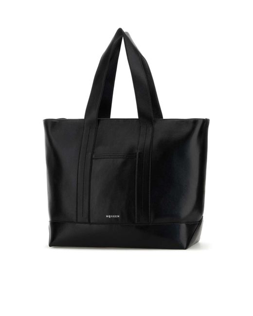 McQueen Black Logo Printed Tote Bag for men