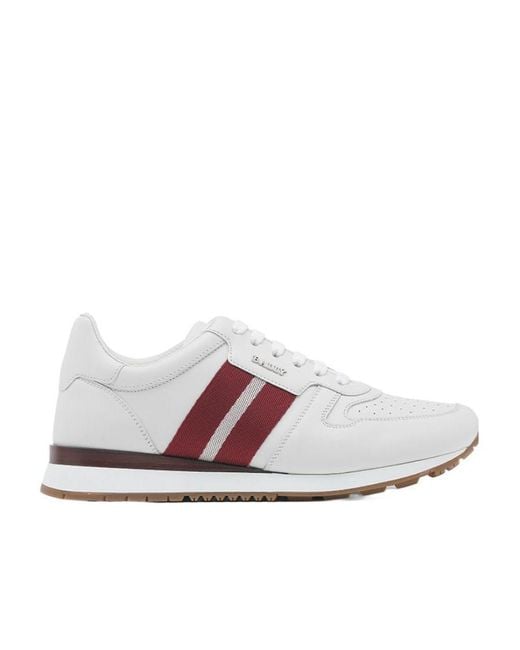 Bally White Striped Lace-Up Casual Sneakers for men