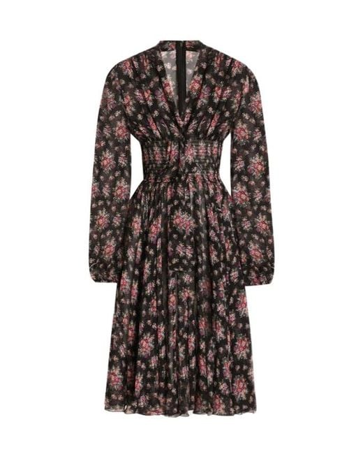 Dolce & Gabbana Brown Silk Floral Midi Dress