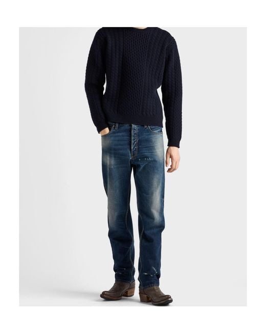 Prada Blue Cable-Knit Wool Sweater for men