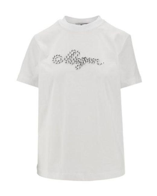 MSGM White Logo Lettering Crewneck T-Shirt