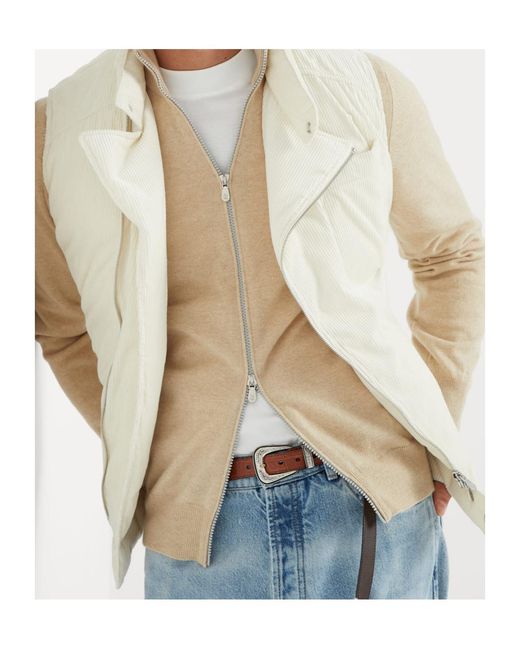 Brunello Cucinelli Natural Cashmere High-Neck Cardigan for men