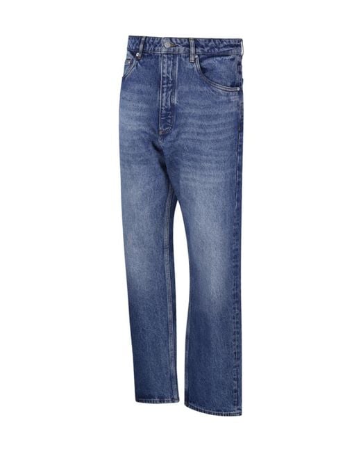 Studio Nicholson Blue Riso Logo Patch Straight Leg Jeans for men