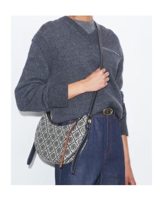 Tory Burch Gray T Monogram Romy Half Moon Bag