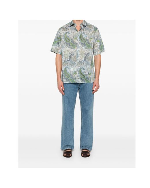 Etro Green Paisley Printed Short Sleeved Shirt for men