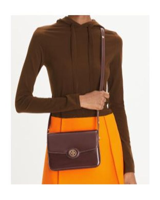 Tory Burch Brown Crosshatched Foldover Top Shoulder Bag