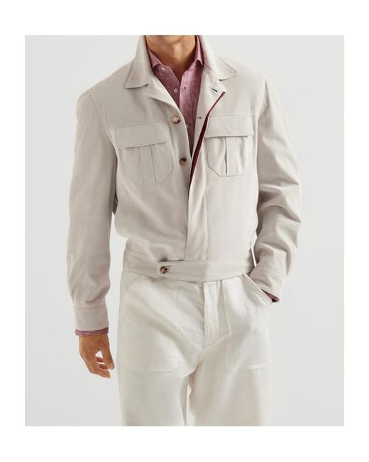 Brunello Cucinelli Gray Butto Suede Jacket for men