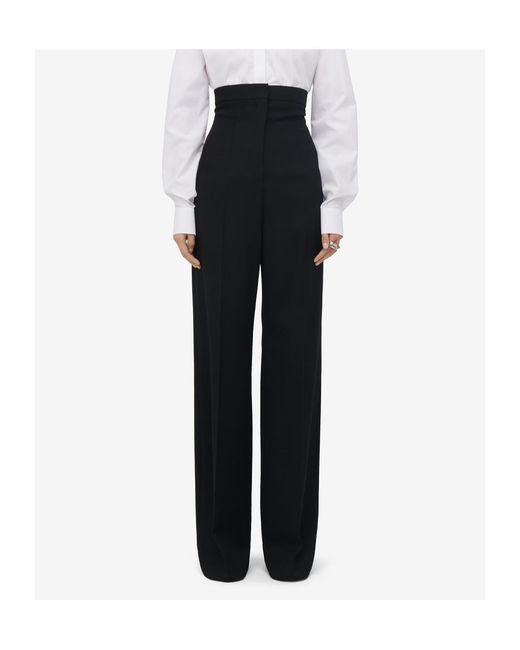 McQueen Black Wide-Leg High-Rise Pants