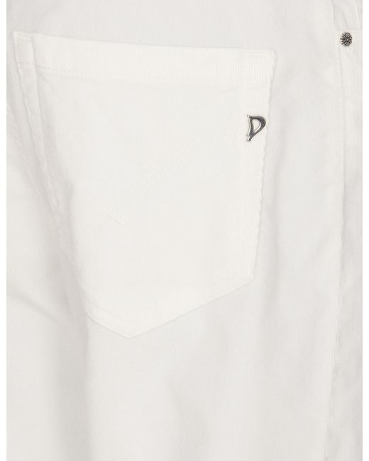 Dondup White Mid-Rise Cropped Corduroy Trousers