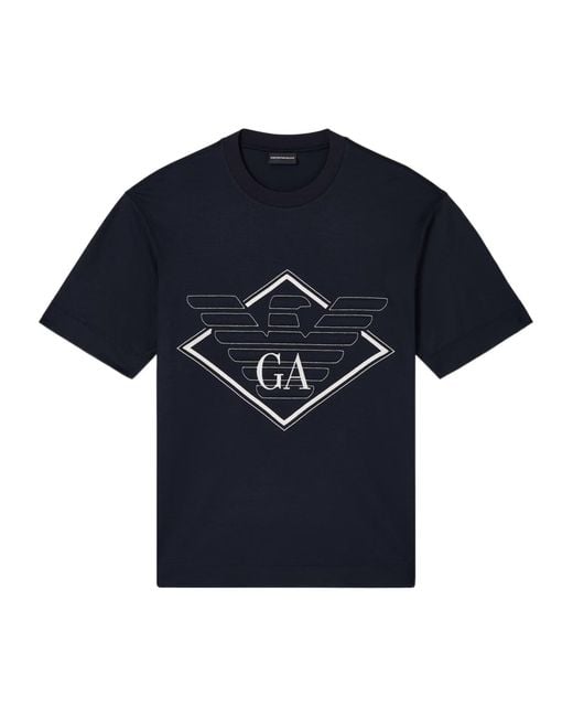 Emporio Armani Blue Logo Embroidered Crewneck T-Shirt for men