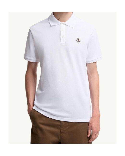 Moncler White Logo Patch Cotton Piquet Polo Shirt for men
