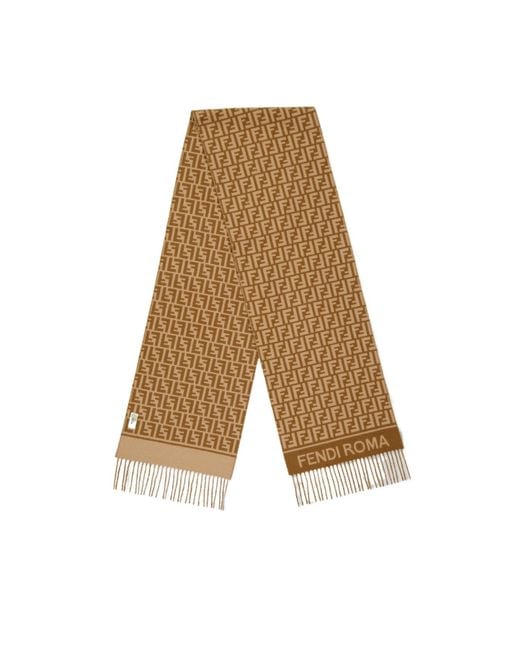 Fendi Natural Long Scarf With All-Over Double Letter Jacquard