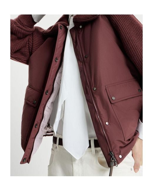 Brunello Cucinelli Red Techno Cotton Taffeta And Virgin Wool, Cashmere And Silk Knit Down Jacket With Shiny Zipper Pull