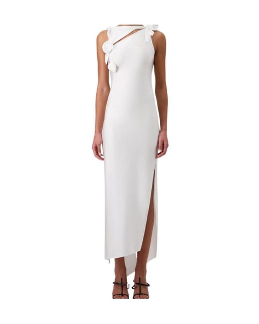 Coperni White Flower-Detailed Sleeveless Midi Dress