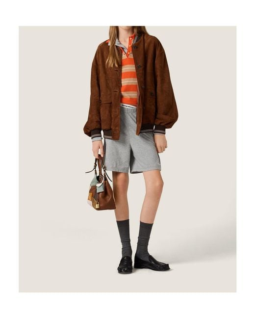 Miu Miu Brown Suede Varsity Jacket