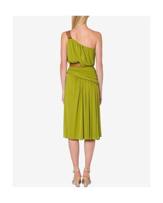 Alberta Ferretti Green Draped One-Shoulder Dress
