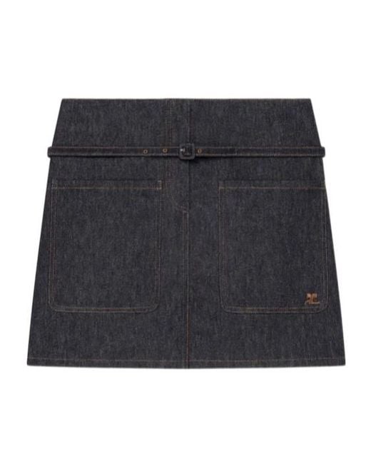 Courreges Black Double Pocket Denim Skirt