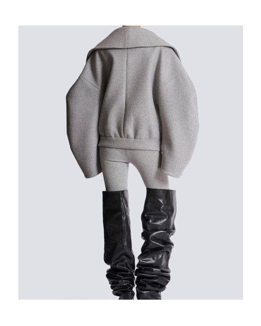 Balmain Gray Wool-Cashmere Oversized Pea Coat