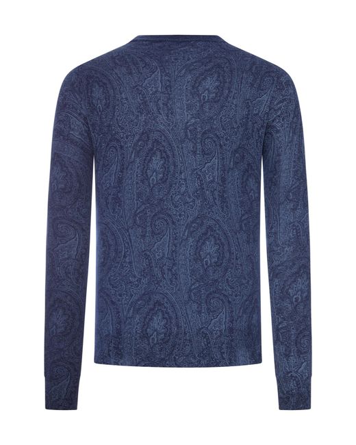 Etro Blue Pattern-Printed Crewneck Jumper for men